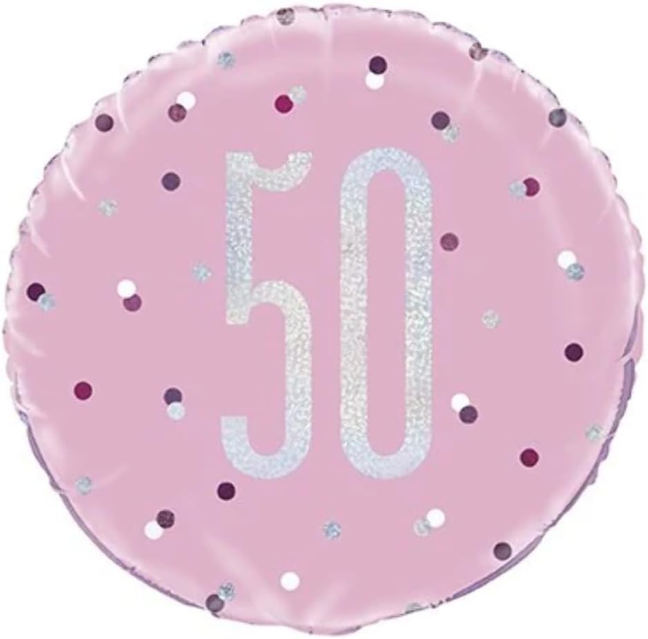 18"/ 46cm GLITZ PINK & SILVER 50TH BIRTHDAY ROUND FOIL BALLOON