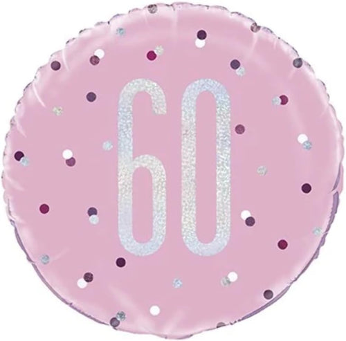 18"/ 46cm GLITZ PINK & SILVER 60TH BIRTHDAY ROUND FOIL BALLOON
