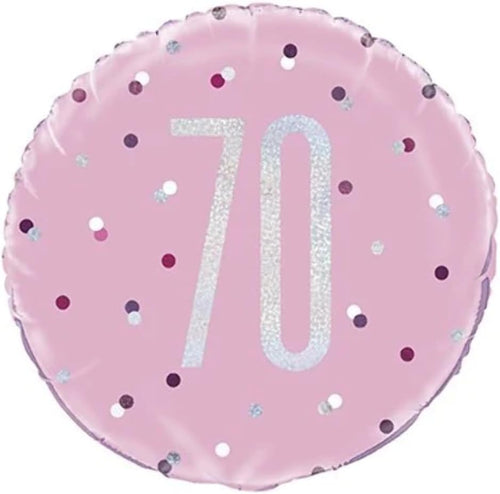 18"/ 46cm GLITZ PINK & SILVER 70TH BIRTHDAY ROUND FOIL BALLOON