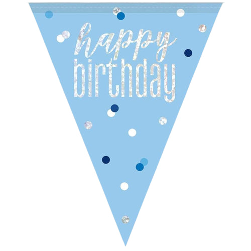 9ft / 2.7m GLITZ BLUE & SILVER HAPPY BIRTHDAY BUNTING (9 FLAGS)