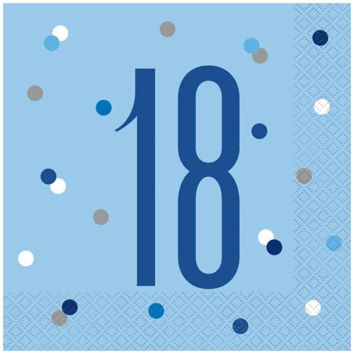 GLITZ BLUE '18' LUNCHEON NAPKINS (17cm - 16 PACK)