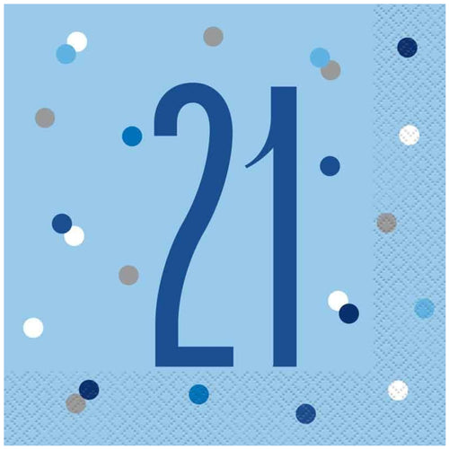 GLITZ BLUE '21' LUNCHEON NAPKINS (17cm - 16 PACK)