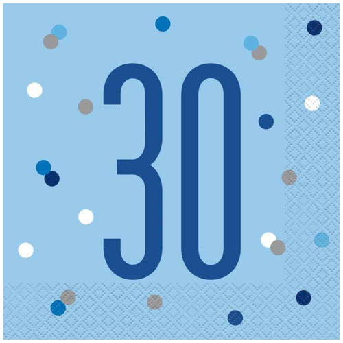 GLITZ BLUE '30' LUNCHEON NAPKINS (17cm - 16 PACK)