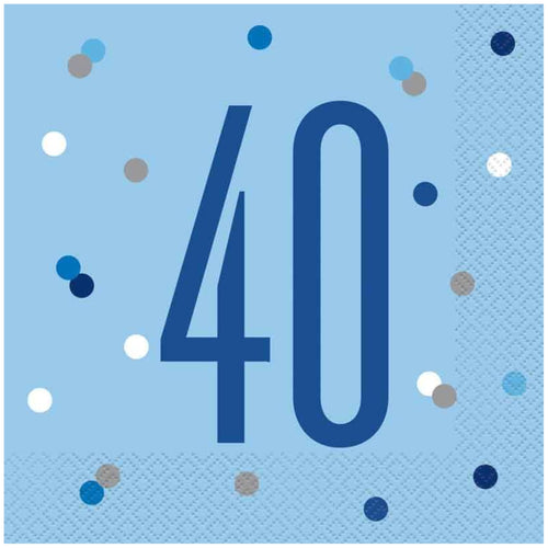 GLITZ BLUE '40' LUNCHEON NAPKINS (17cm - 16 PACK)