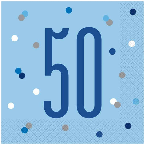 GLITZ BLUE '50' LUNCHEON NAPKINS (17cm - 16 PACK)