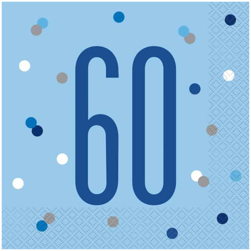 GLITZ BLUE '60' LUNCHEON NAPKINS (17cm - 16 PACK)