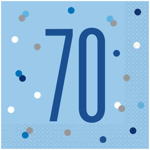 GLITZ BLUE '70' LUNCHEON NAPKINS (17cm - 16 PACK)