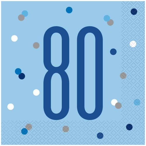 GLITZ BLUE '80' LUNCHEON NAPKINS (17cm - 16 PACK)