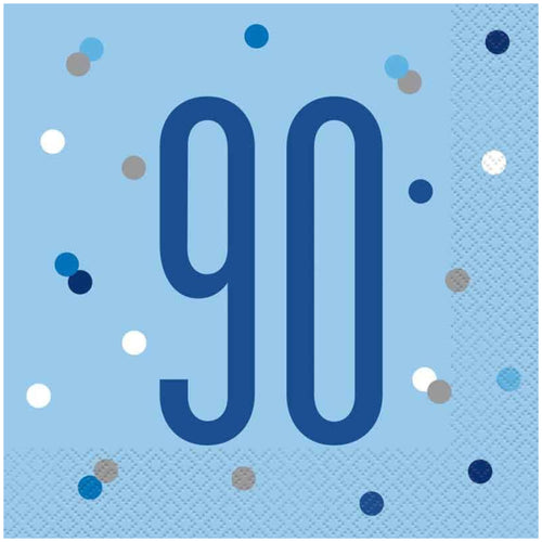 GLITZ BLUE '90' LUNCHEON NAPKINS (17cm - 16 PACK)