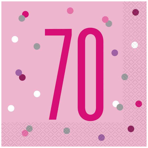 GLITZ PINK '70' LUNCHEON NAPKINS (17cm - 16 PACK)
