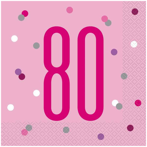 GLITZ PINK '80' LUNCHEON NAPKINS (17cm - 16 PACK)