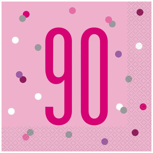 GLITZ PINK '90' LUNCHEON NAPKINS (17cm - 16 PACK)