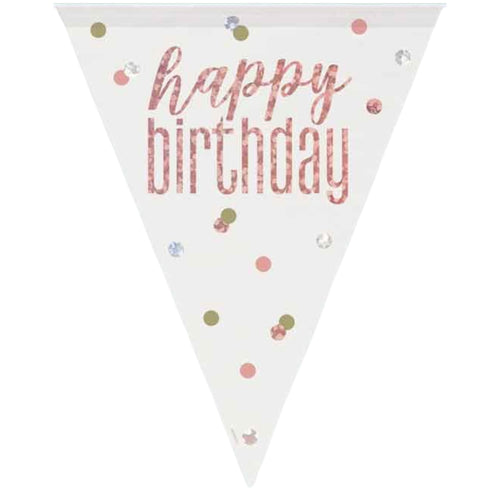 9ft / 2.7m GLITZ ROSE GOLD HAPPY BIRTHDAY BUNTING (9 FLAGS)