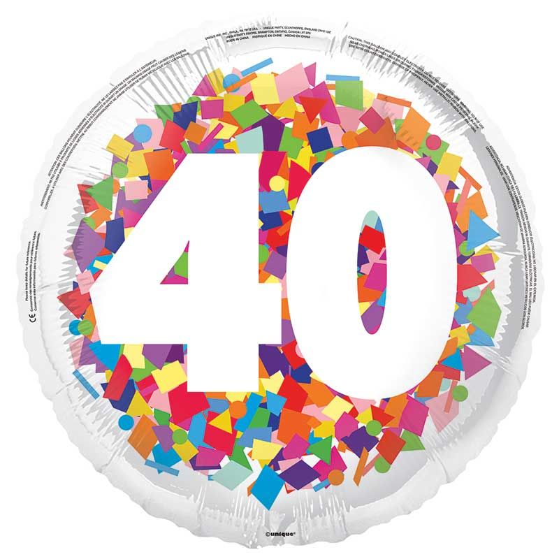18" /46cm BRIGHT CONFETTI 40TH ROUND FOIL BALLOON