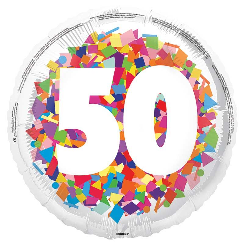 18"/ 46cm BRIGHT CONFETTI 50TH ROUND FOIL BALLOON