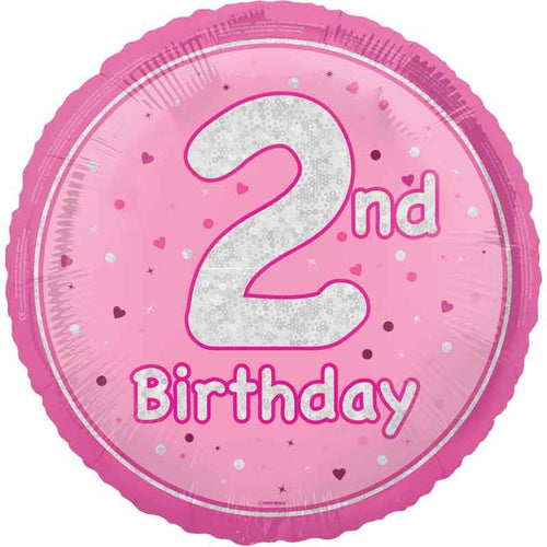 18"/ 46cm GLITZ PINK 2ND BIRTHDAY ROUND FOIL BALLOON