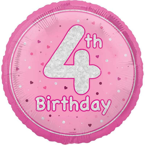 18"/ 46cm GLITZ PINK 4TH BIRTHDAY ROUND FOIL BALLOON