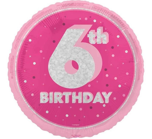 18"/ 46cm PINK 6TH BIRTHDAY ROUND FOIL BALLOON