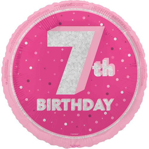 18"/ 46cm GLITZ PINK 7TH BIRTHDAY ROUND FOIL BALLOON
