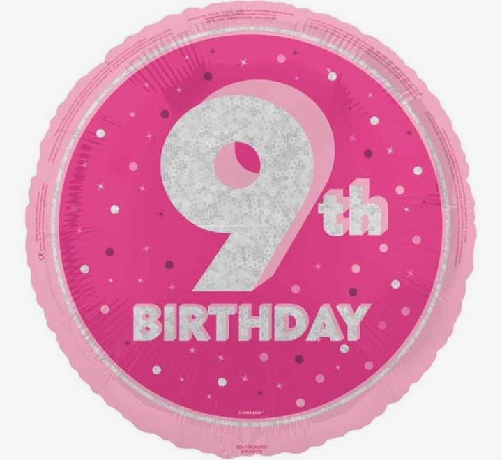 18"/ 46cm PINK 9TH BIRTHDAY ROUND FOIL BALLOON