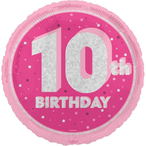 18"/ 46cm GLITZ PINK 10TH BIRTHDAY ROUND FOIL BALLOON