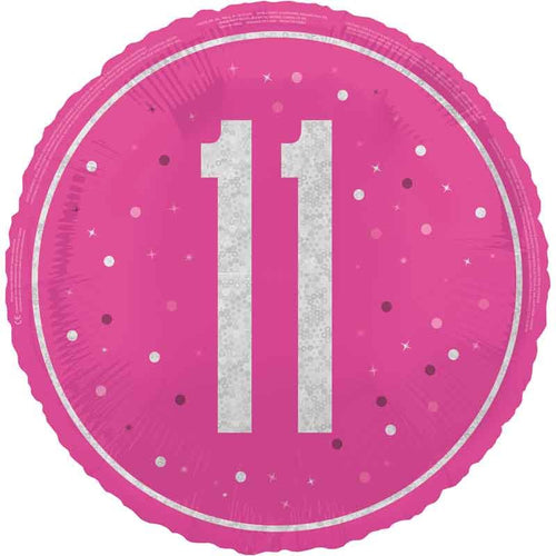 18"/ 46cm GLITZ PINK 11TH BIRTHDAY ROUND FOIL BALLOON