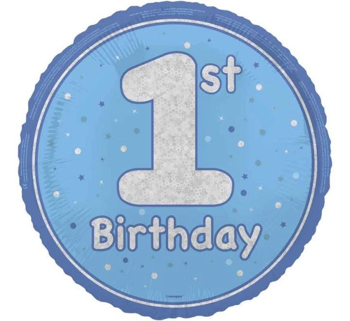 18"/ 46cm 1ST BIRTHDAY BLUE ROUND FOIL BALLOON