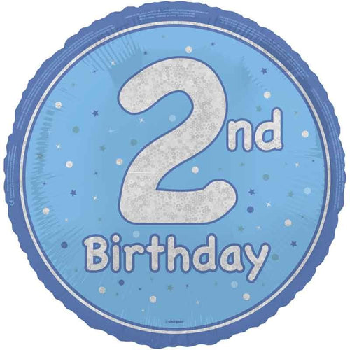 18"/ 46cm GLITZ BLUE 2ND BIRTHDAY ROUND FOIL BALLOON