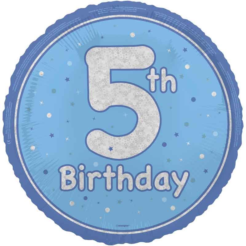 18"/ 46cm GLITZ BLUE 5TH BIRTHDAY ROUND FOIL BALLOON