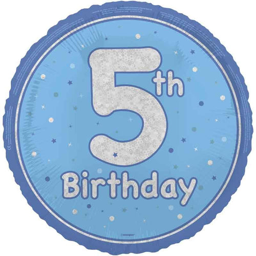 18"/ 46cm GLITZ BLUE 5TH BIRTHDAY ROUND FOIL BALLOON