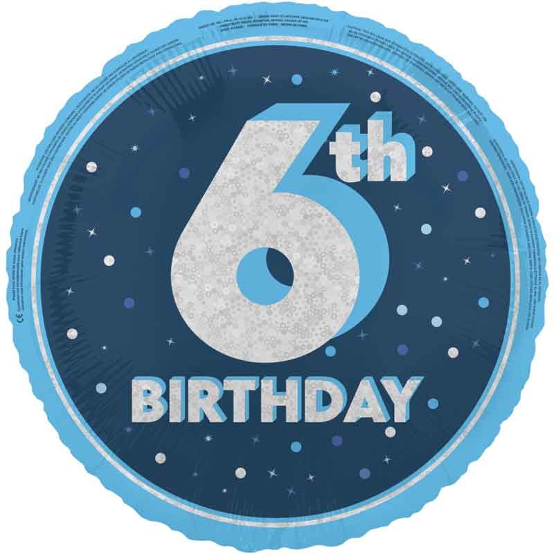 18"/ 46cm GLITZ BLUE 6TH BIRTHDAY ROUND FOIL BALLOON