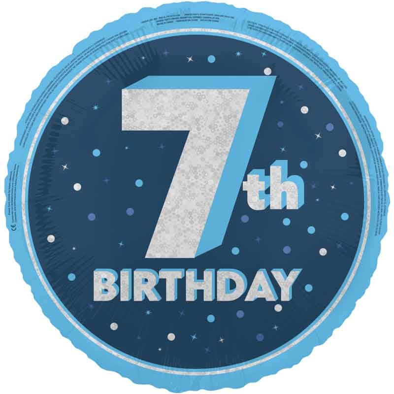 18"/ 46cm GLITZ BLUE 7TH BIRTHDAY ROUND FOIL BALLOON