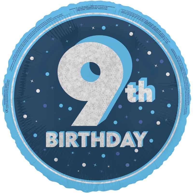 18"/ 46cm GLITZ BLUE 9TH BIRTHDAY ROUND FOIL BALLOON