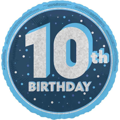 18"/ 46cm GLITZ BLUE 10TH BIRTHDAY ROUND FOIL BALLOON