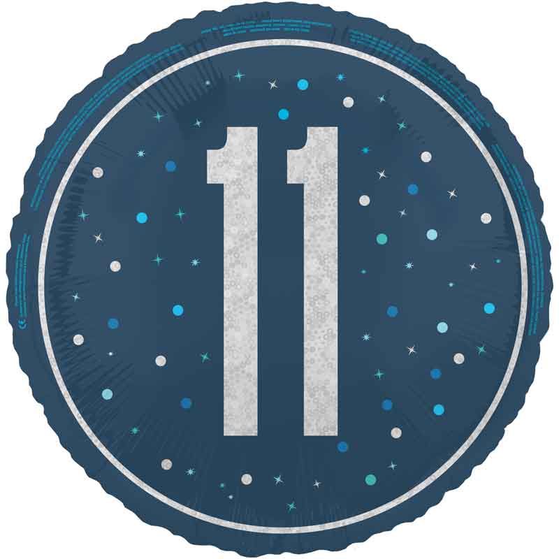 18"/ 46cm GLITZ BLUE 11TH BIRTHDAY ROUND FOIL BALLOON