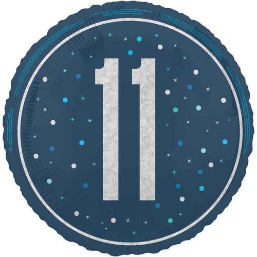 18"/ 46cm GLITZ BLUE 11TH BIRTHDAY ROUND FOIL BALLOON