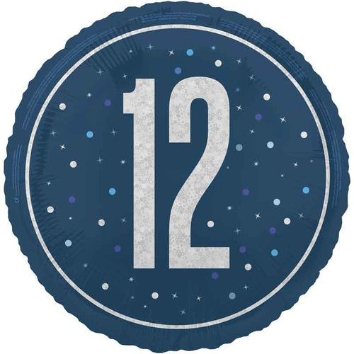 18"/ 46cm GLITZ BLUE 12TH BIRTHDAY ROUND FOIL BALLOON