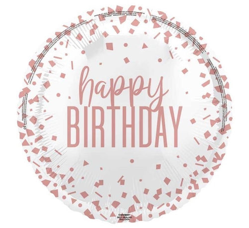 18"/ 46cm HAPPY BIRTHDAY ROSE GOLD CONFETTI ROUND FOIL BALLOON