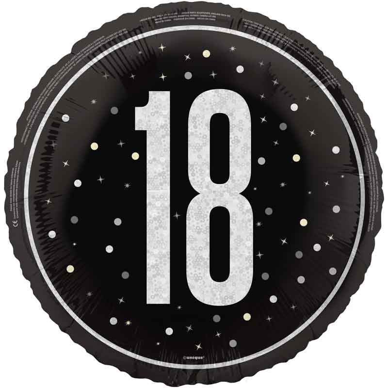 18"/ 46cm GLITZ BLACK 18TH BIRTHDAY ROUND FOIL BALLOON