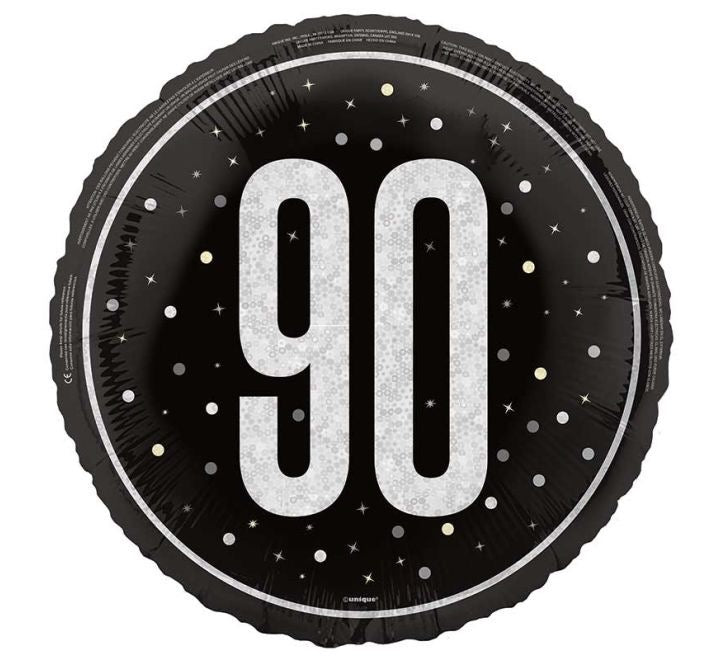 18"/ 46cm BLACK GLITZ "90" ROUND FOIL BALLOON