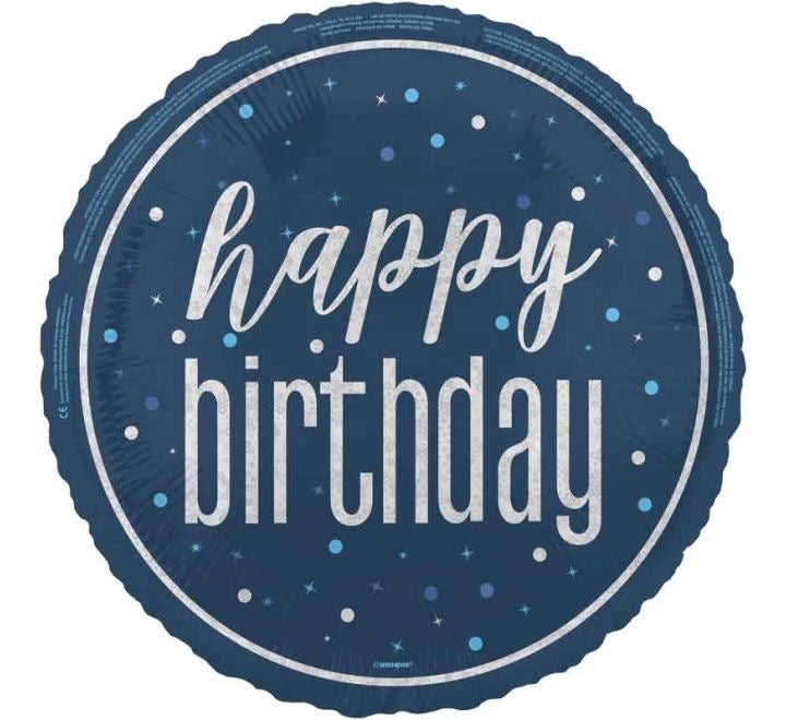18"/ 46cm HAPPY BIRTHDAY GLITZ BLUE ROUND FOIL BALLOON