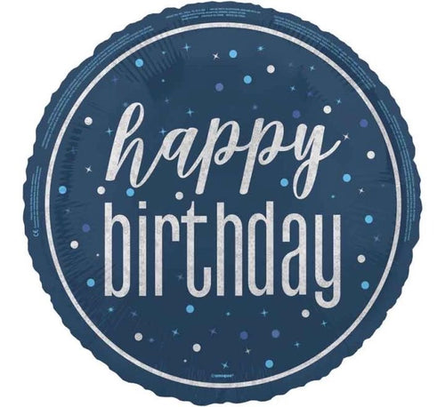 18"/ 46cm HAPPY BIRTHDAY GLITZ BLUE ROUND FOIL BALLOON