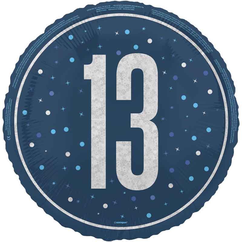 18"/ 46cm GLITZ BLUE 13TH BIRTHDAY ROUND FOIL BALLOON