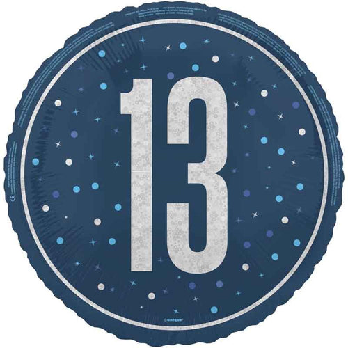 18"/ 46cm GLITZ BLUE 13TH BIRTHDAY ROUND FOIL BALLOON