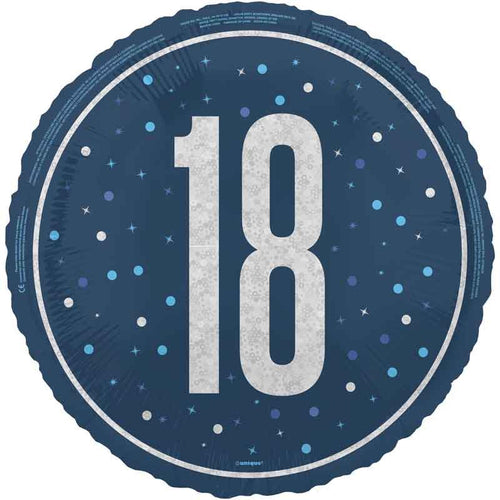 18"/ 46cm GLITZ BLUE 18TH BIRTHDAY ROUND FOIL BALLOON