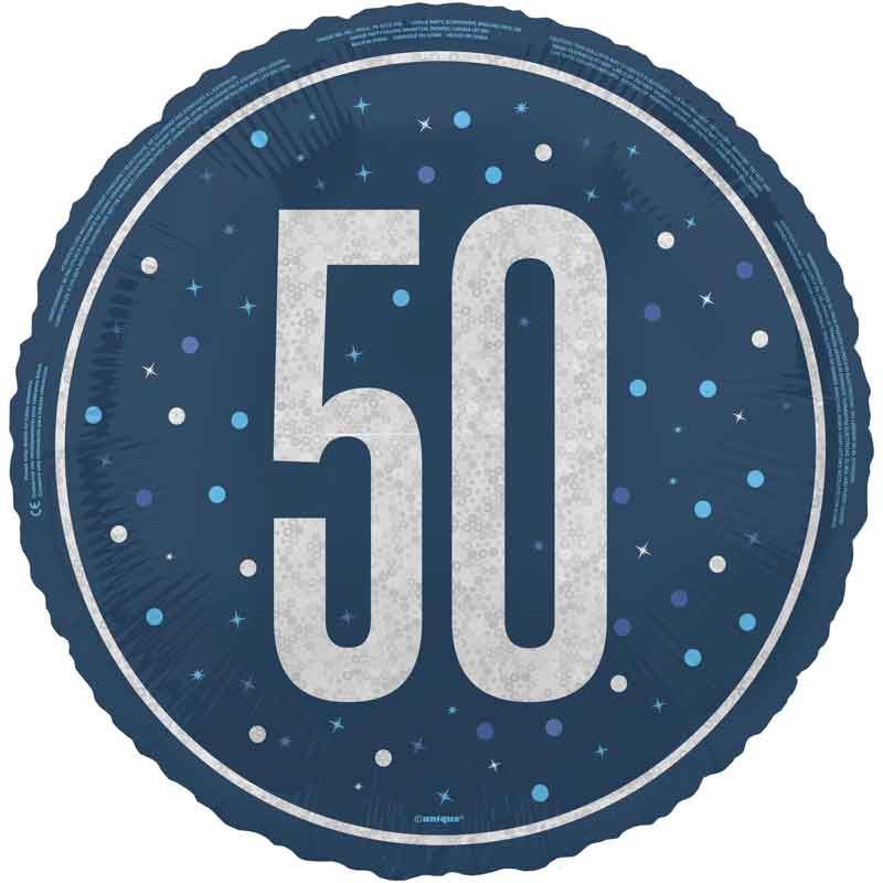 18"/ 46cm GLITZ BLUE 50TH BIRTHDAY ROUND FOIL BALLOON