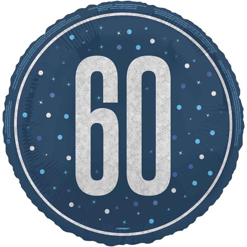 18"/ 46cm GLITZ BLUE 60TH BIRTHDAY ROUND FOIL BALLOON