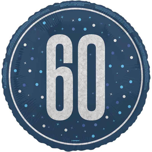 18"/ 46cm GLITZ BLUE 60TH BIRTHDAY ROUND FOIL BALLOON