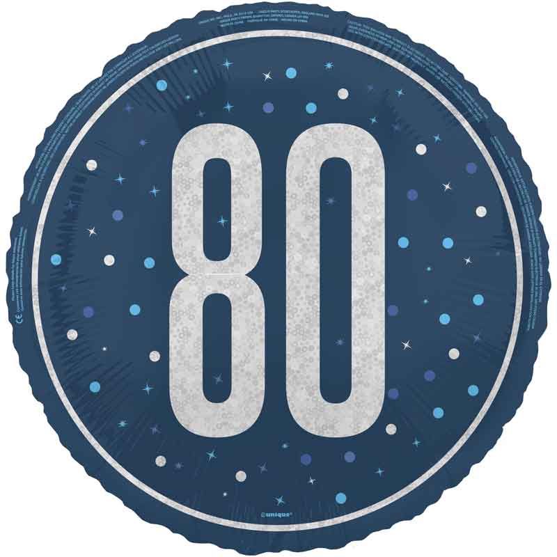 18"/ 46cm  GLITZ BLUE 80TH BIRTHDAY ROUND FOIL BALLOON