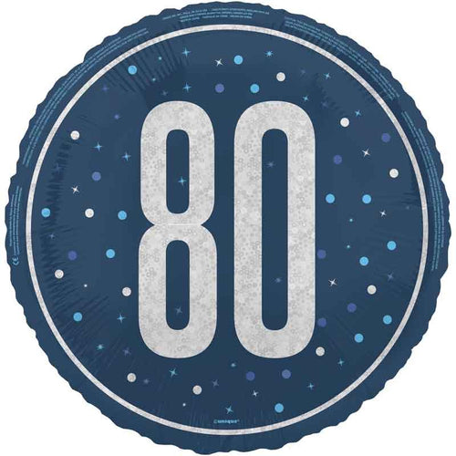 18"/ 46cm  GLITZ BLUE 80TH BIRTHDAY ROUND FOIL BALLOON